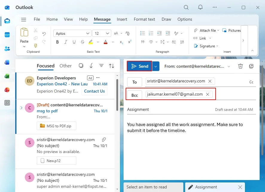 Enter email addresses of the recipients